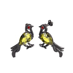 Guguk Kuşu Küpe - Peridot ve garnet 925 ayar siyah rodyum kaplama gümüş küpe #thpwgd