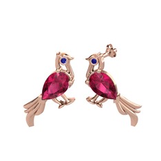 Guguk Kuşu Küpe - Rodolit garnet ve lab safir 8 ayar rose altın küpe #u377dz