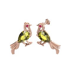 Guguk Kuşu Küpe - Peridot ve rodolit garnet 18 ayar rose altın küpe #vmtki2