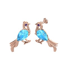 Guguk Kuşu Küpe - Akuamarin ve ametist 8 ayar rose altın küpe #x3fhal