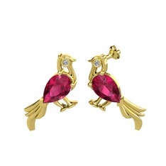 Guguk Kuşu Küpe - Rodolit garnet ve swarovski 18 ayar altın küpe #z4rcxb