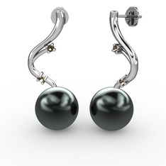 Embla İnci Küpe - Siyah inci ve dumanlı kuvars 14 ayar beyaz altın küpe #1684wzl