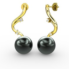 Embla İnci Küpe - Siyah inci ve pırlanta 8 ayar altın küpe (0.06 karat) #1696n27