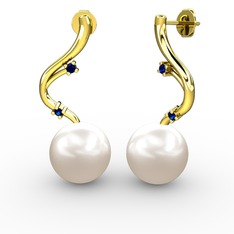 Embla İnci Küpe - Inci ve lab safir 18 ayar altın küpe #1e3tspc