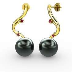 Embla İnci Küpe - Siyah inci ve rodolit garnet 925 ayar altın kaplama gümüş küpe #1vsg8yx