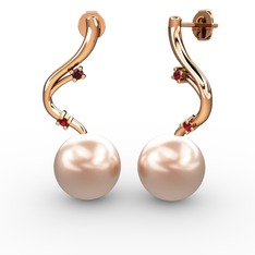 Pembe inci ve garnet 18 ayar rose altın küpe