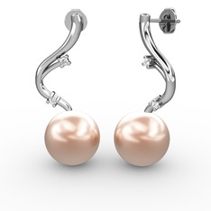 Pembe inci ve beyaz zirkon 8 ayar beyaz altın küpe