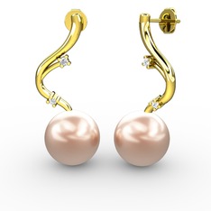 Embla İnci Küpe - Pembe inci ve swarovski 14 ayar altın küpe #1y2l6fd