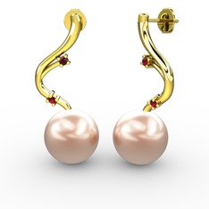 Embla İnci Küpe - Pembe inci ve garnet 18 ayar altın küpe #4i81db