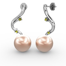 Embla İnci Küpe - Pembe inci ve peridot 8 ayar beyaz altın küpe #b5thtj