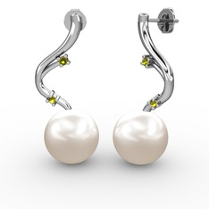 Embla İnci Küpe - Inci ve peridot 8 ayar beyaz altın küpe #bj5ch6