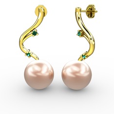 Embla İnci Küpe - Pembe inci ve yeşil kuvars 925 ayar altın kaplama gümüş küpe #eljmey