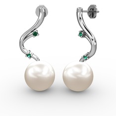 Embla İnci Küpe - Inci ve yeşil kuvars 8 ayar beyaz altın küpe #h0xktm