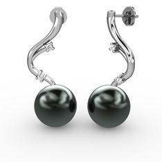 Embla İnci Küpe - Siyah inci ve beyaz zirkon 8 ayar beyaz altın küpe #k6rovt