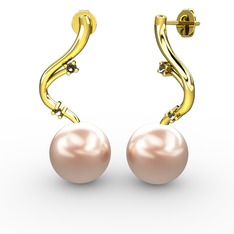 Embla İnci Küpe - Pembe inci ve dumanlı kuvars 18 ayar altın küpe #wgn7ka