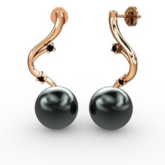 Embla İnci Küpe - Siyah inci ve siyah zirkon 925 ayar rose altın kaplama gümüş küpe #xz33t8