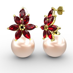Kar Çiçeği İnci Küpe - Pembe inci ve garnet 925 ayar altın kaplama gümüş küpe #10tfbec