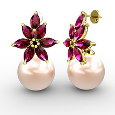 Pembe inci ve rodolit garnet 14 ayar altın küpe