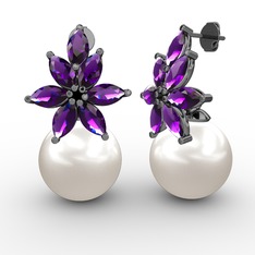 Kar Çiçeği İnci Küpe - Inci ve ametist 925 ayar siyah rodyum kaplama gümüş küpe #17z6nf
