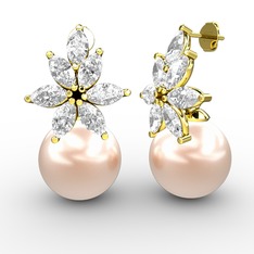 Pembe inci ve beyaz zirkon 925 ayar altın kaplama gümüş küpe