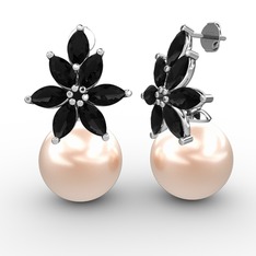 Kar Çiçeği İnci Küpe - Pembe inci ve siyah zirkon 925 ayar gümüş küpe #1b0cqxr