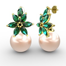 Pembe inci ve yeşil kuvars 8 ayar altın küpe