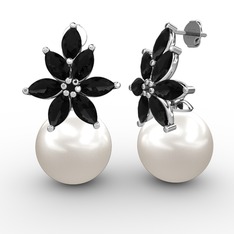 Kar Çiçeği İnci Küpe - Inci ve siyah zirkon 18 ayar beyaz altın küpe #1gs8pl
