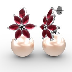 Kar Çiçeği İnci Küpe - Pembe inci ve kök yakut 925 ayar gümüş küpe #1hrk0sw