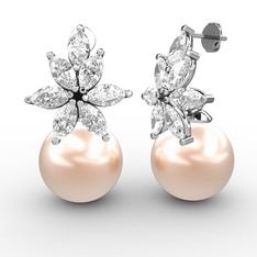 Pembe inci ve swarovski 8 ayar beyaz altın küpe