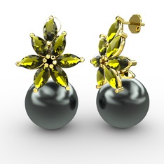 Kar Çiçeği İnci Küpe - Siyah inci ve peridot 925 ayar altın kaplama gümüş küpe #1ml7vs2