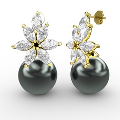 Siyah inci ve swarovski 925 ayar altın kaplama gümüş küpe