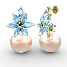 Kar Çiçeği İnci Küpe - Pembe inci ve akuamarin 18 ayar altın küpe #1pkdayv