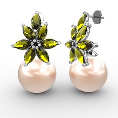 Kar Çiçeği İnci Küpe - Pembe inci ve peridot 8 ayar beyaz altın küpe #1ptshoc