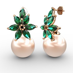 Kar Çiçeği İnci Küpe - Pembe inci ve yeşil kuvars 14 ayar rose altın küpe #1q4o8rr