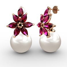 Inci ve rodolit garnet 8 ayar rose altın küpe