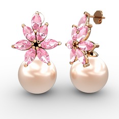 Kar Çiçeği İnci Küpe - Pembe inci ve pembe kuvars 8 ayar rose altın küpe #1uevg47