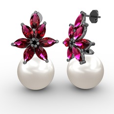 Kar Çiçeği İnci Küpe - Inci ve rodolit garnet 925 ayar siyah rodyum kaplama gümüş küpe #1wxbckn