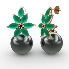 Siyah inci ve kök zümrüt 8 ayar rose altın küpe