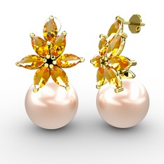 Kar Çiçeği İnci Küpe - Pembe inci ve sitrin 14 ayar altın küpe #511vvm