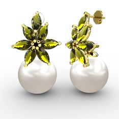 Kar Çiçeği İnci Küpe - Inci ve peridot 18 ayar altın küpe #7s3qgw
