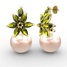 Kar Çiçeği İnci Küpe - Pembe inci ve peridot 14 ayar altın küpe #dk0380