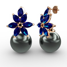 Siyah inci ve lab safir 925 ayar rose altın kaplama gümüş küpe