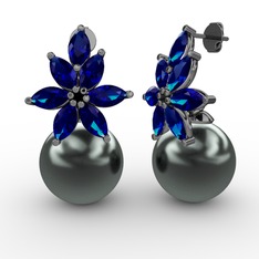 Kar Çiçeği İnci Küpe - Siyah inci ve lab safir 925 ayar siyah rodyum kaplama gümüş küpe #ivqhu2