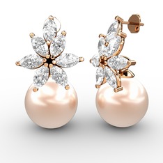 Pembe inci ve swarovski 8 ayar rose altın küpe