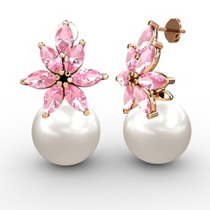 Kar Çiçeği İnci Küpe - Inci ve pembe kuvars 18 ayar rose altın küpe #n33uja