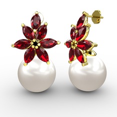 Inci ve garnet 14 ayar altın küpe