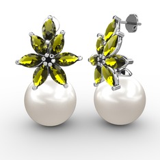 Kar Çiçeği İnci Küpe - Inci ve peridot 18 ayar beyaz altın küpe #tpc4t2