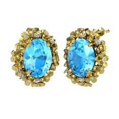 Belka Demet Küpe - Akuamarin ve beyaz zirkon 14 ayar altın küpe #10myebs