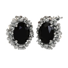 Siyah zirkon ve swarovski 14 ayar beyaz altın küpe