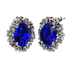 Belka Demet Küpe - Lab safir ve kök yakut 18 ayar beyaz altın küpe #11mpr4z